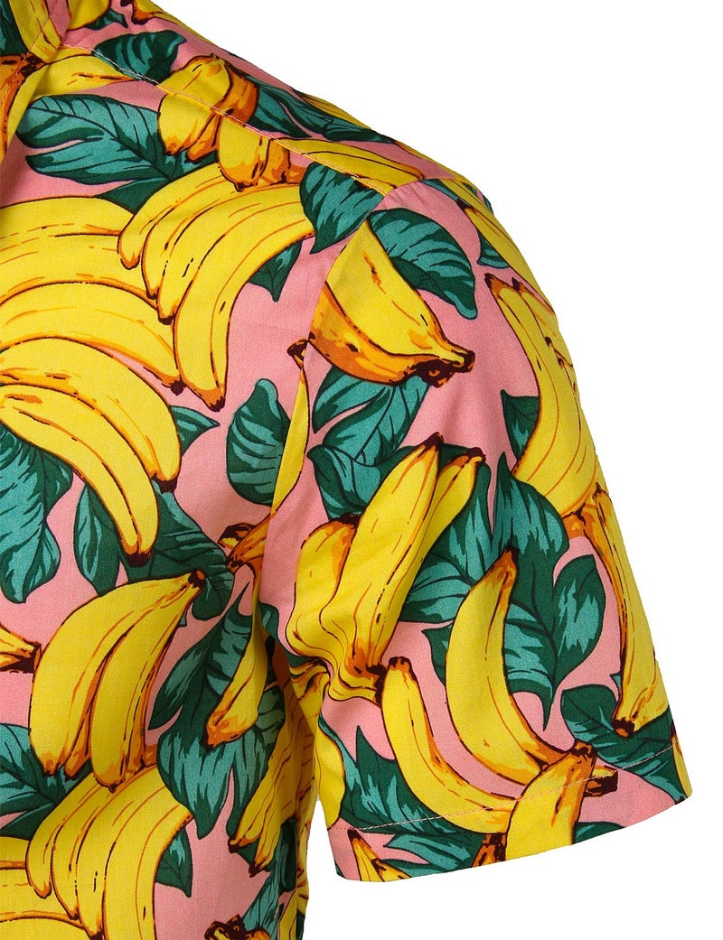 JOGAL Men's Cotton Button Down Short Sleeve Hawaiian Shirt Pink Medium - Image 4